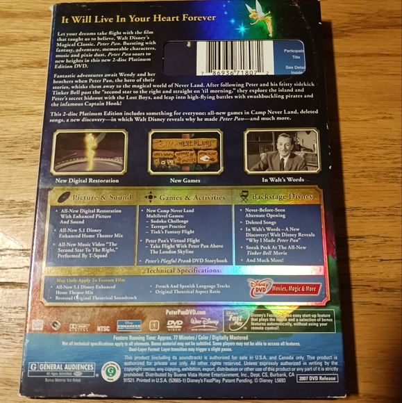 Walt Disney's PETER PAN Platinum Edition on DVD - Picture 2 of 2